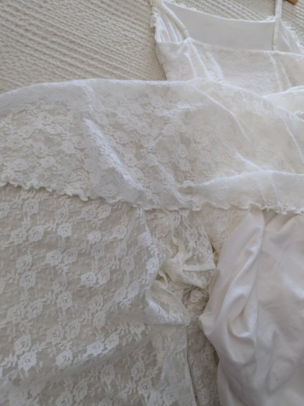 Ivory White Stretch Lace Midi Dress Adjustable Straps Romantic Lined Dress - Picture 14 of 16